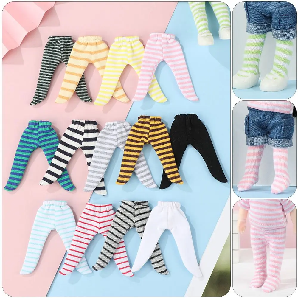 Pantalones ajustados a rayas color caramelo para muñeca Ob11