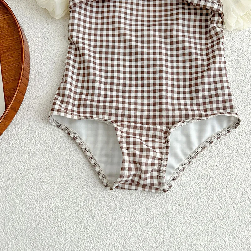 Milangel bañador una pieza manga encaje para niñas – Cuadros - imagen 5
