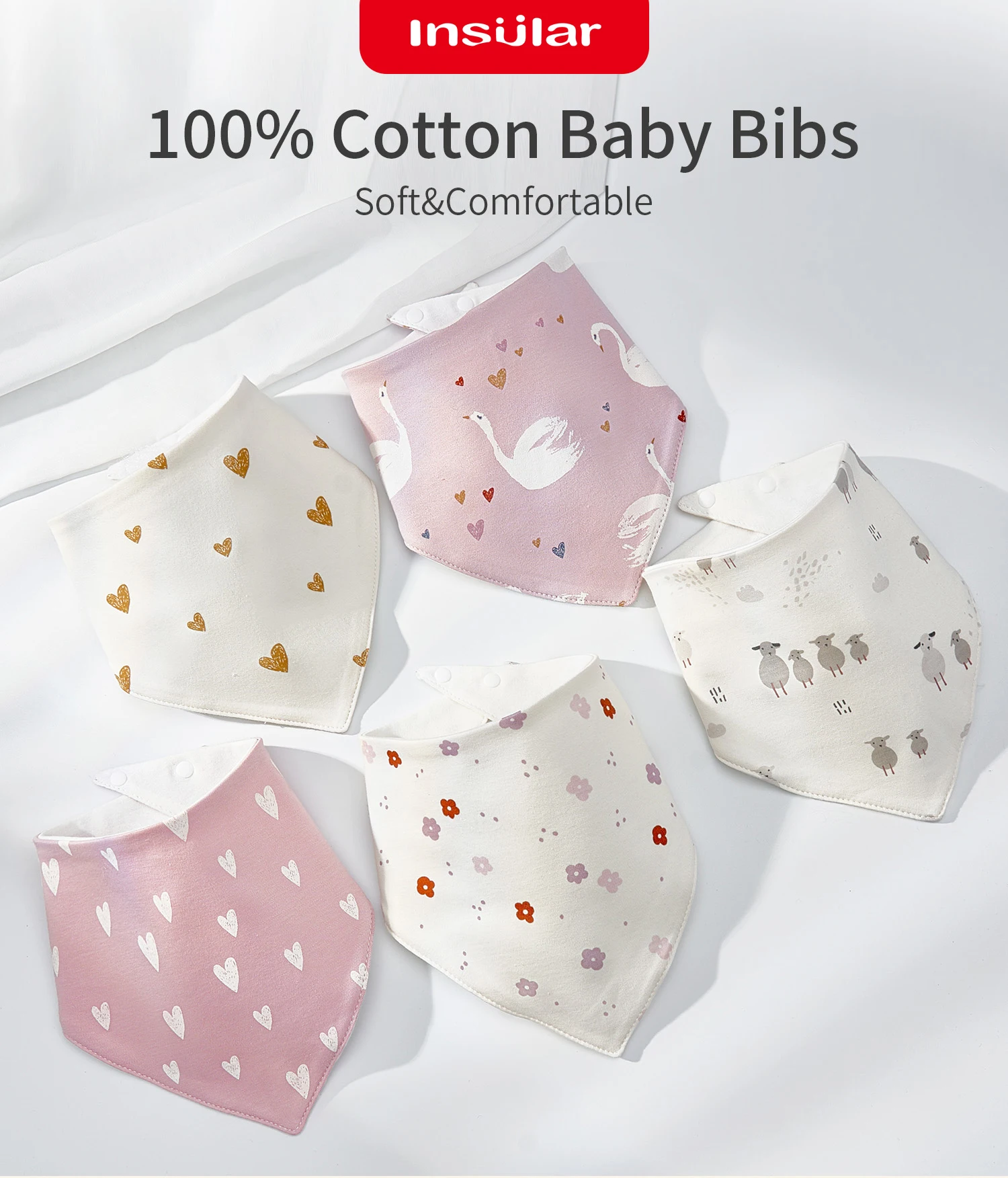 Set de 4 baberos de algodón para bebé