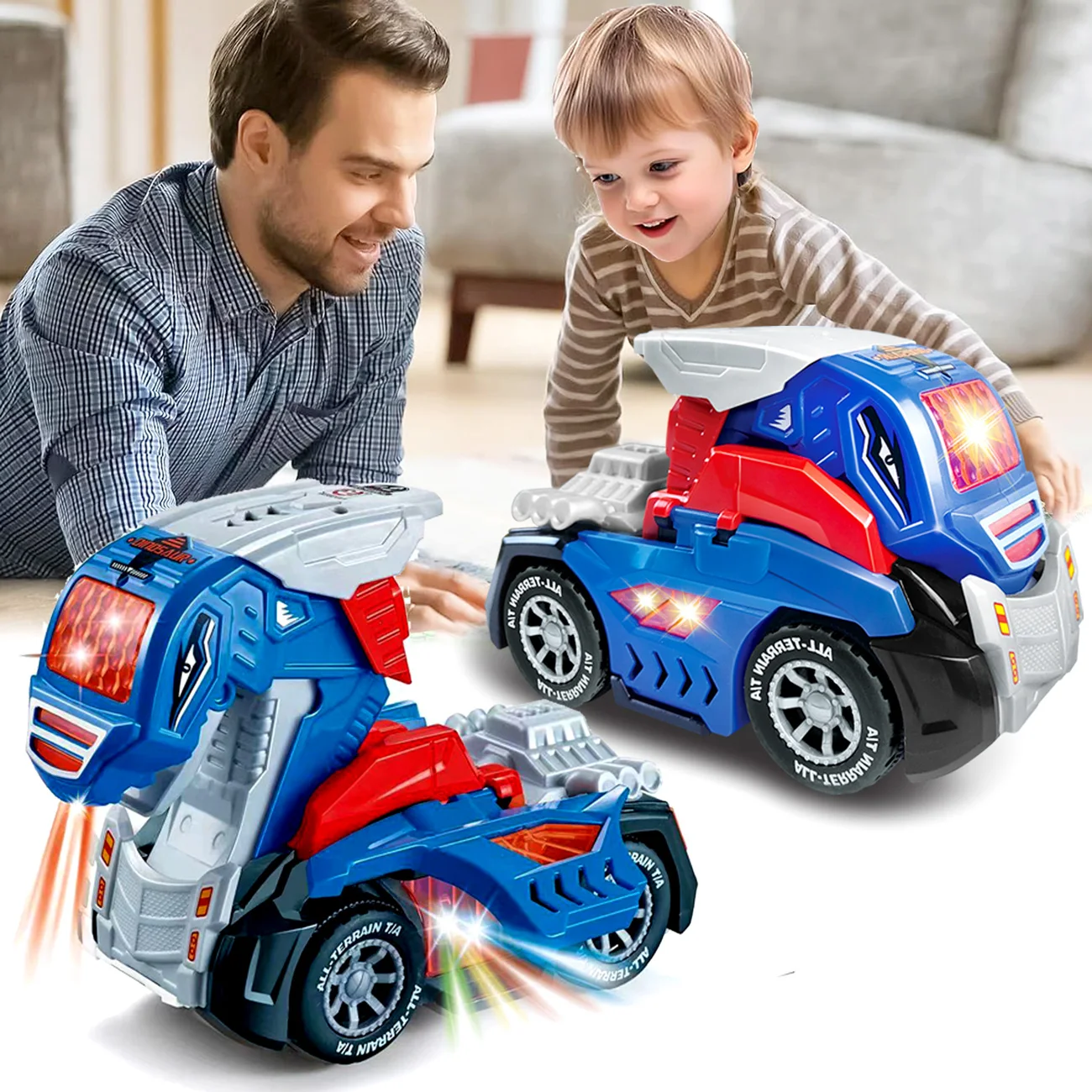 Robot coche dinosaurio 2 en 1 con luz y música – Juguete educativo
