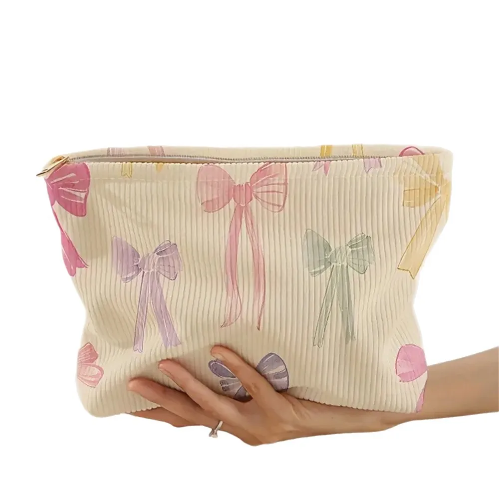 Estuche para lápices de pana con lazo estampado y cremallera - imagen 2