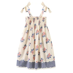 Vestido de niña floral playero en algodón ahumado bohemio