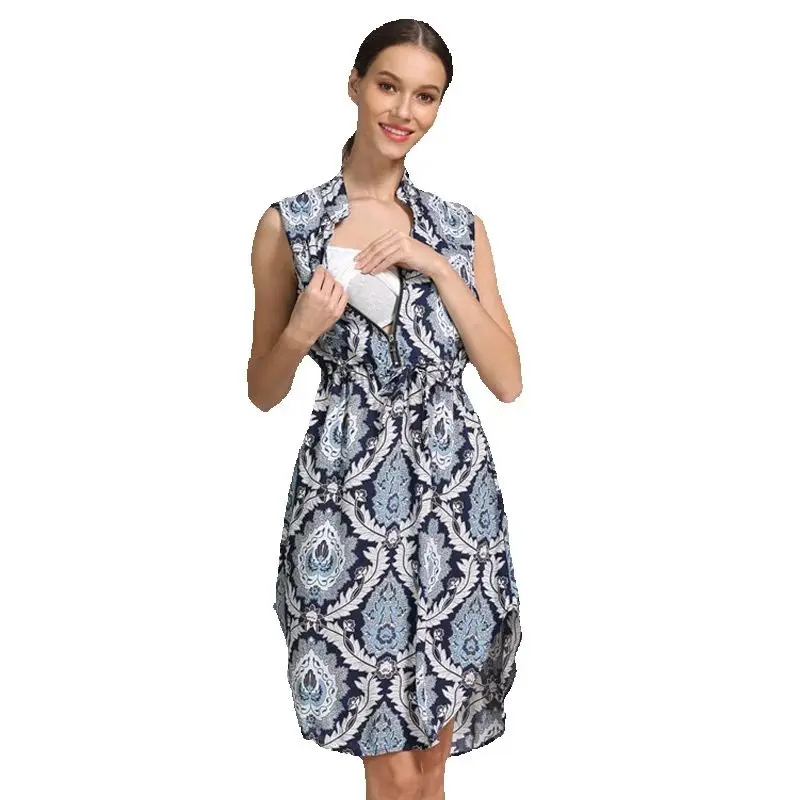 Vestido de lactancia veraniego sin mangas floral para embarazo