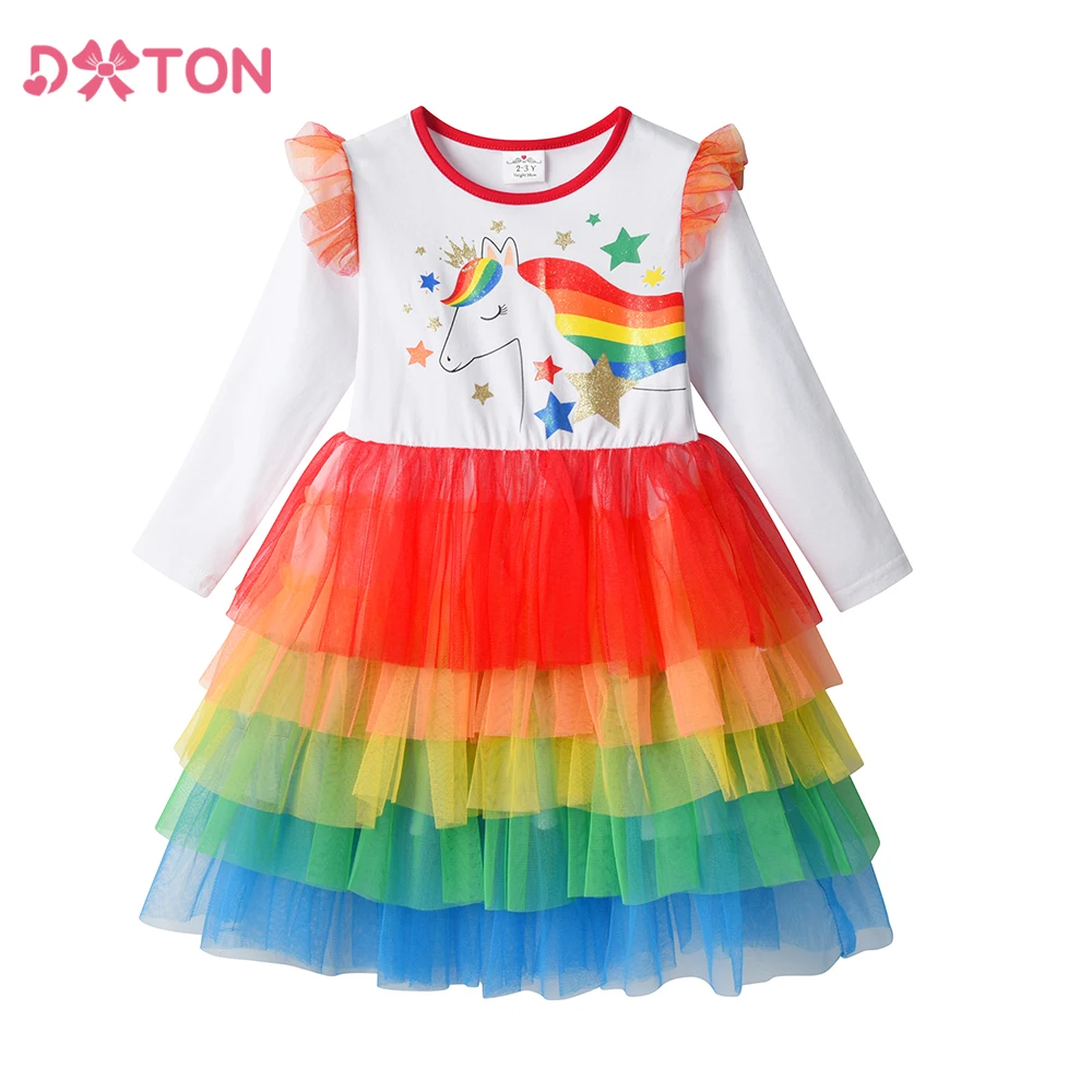Vestido tutú unicornio arcoíris con estrellas DXTON para niña - imagen 2