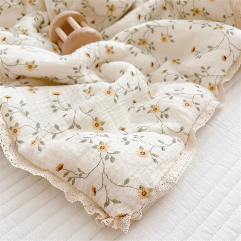 Manta de muselina acolchada algodón floral vintage para bebés niña - imagen 5