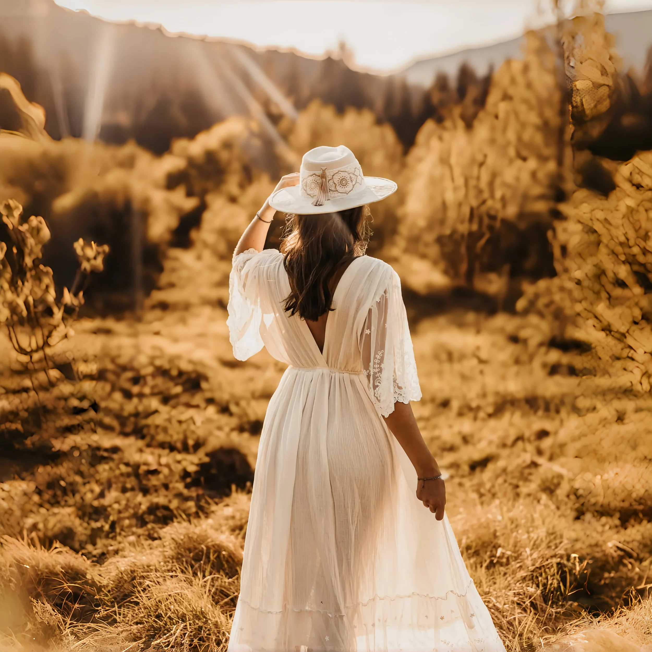 Vestido premamá largo bohemio de encaje veraniego para sesión fotos - imagen 4