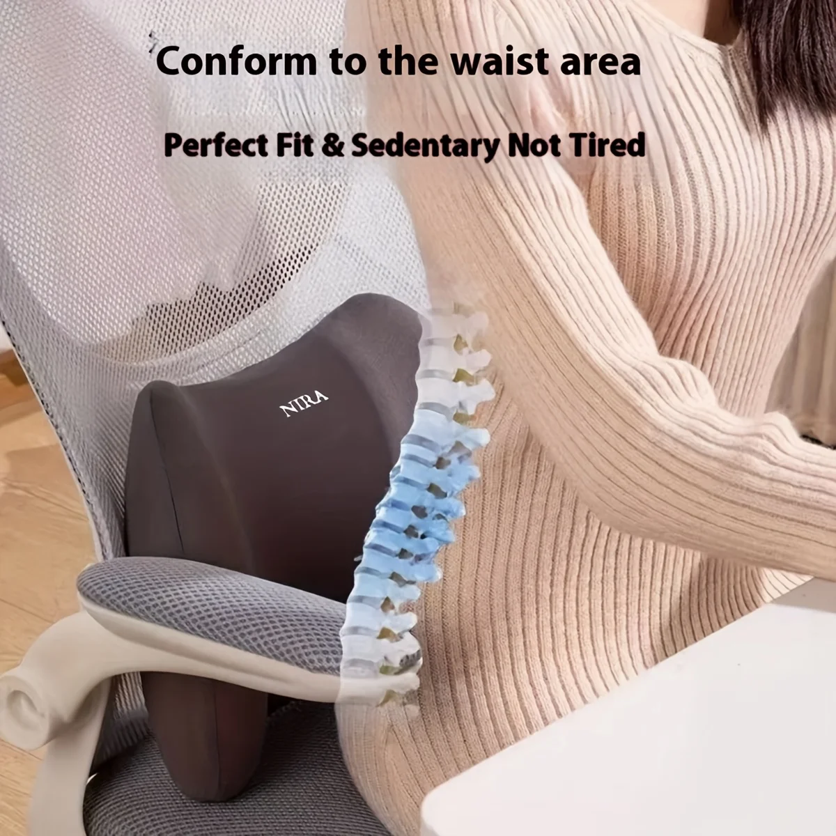 Almohada lumbar vista frontal con forma curvada
