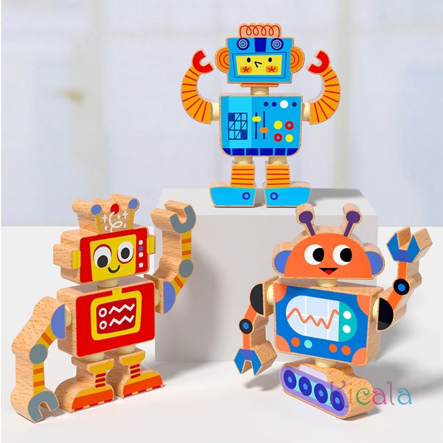 Juego de montaje STEM robot de madera desmontable infantil - imagen 5