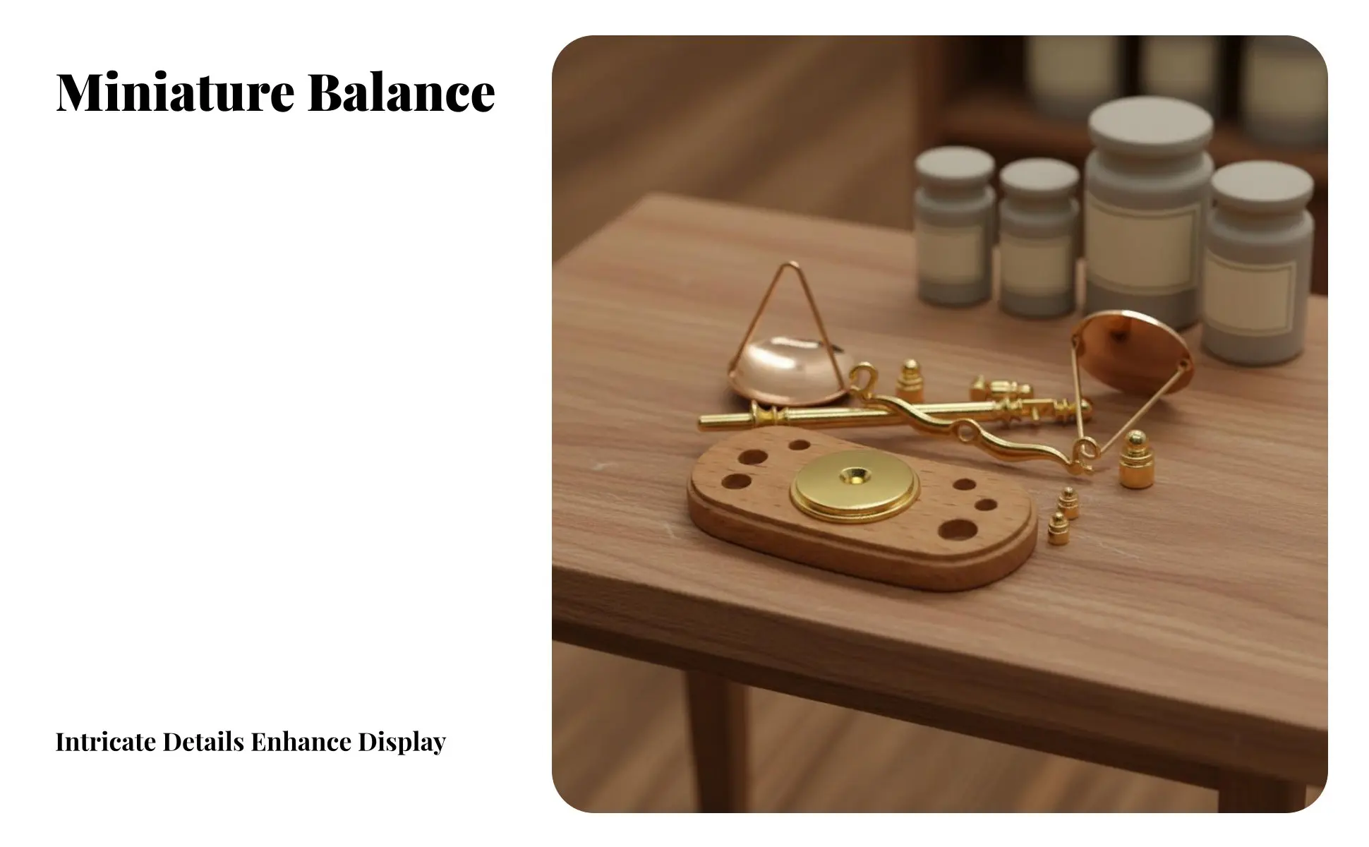 Miniature Balance Scale Realistic Design 1:12 Scale Weighing Model Toy Accessory Metal Construction Desk Decoration Wooden Base