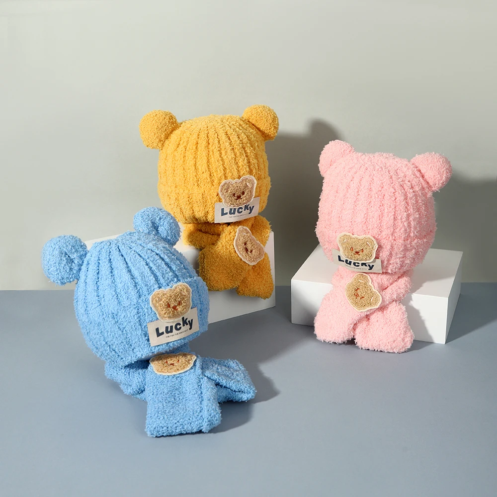 Gorro bebé con bufanda integrada de felpa de oso para invierno - imagen 5