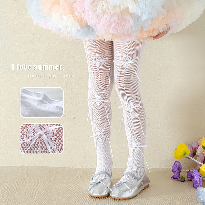 Pantimedias de rejilla con lazo para bebé estilo princesa - imagen 2