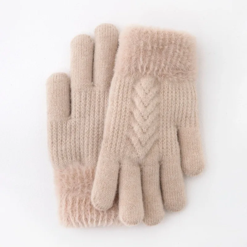 Guantes de invierno gruesos doble capa en lana a prueba del viento