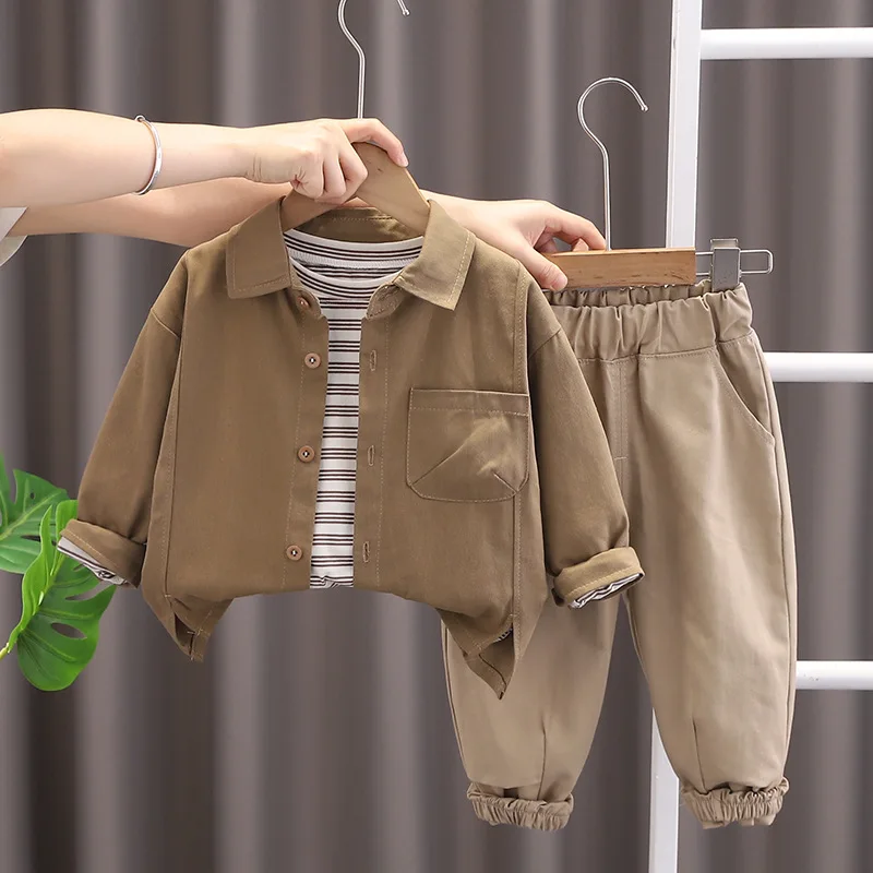 Conjunto de otoño para bebé de 3 piezas: camisa, camiseta y pantalón