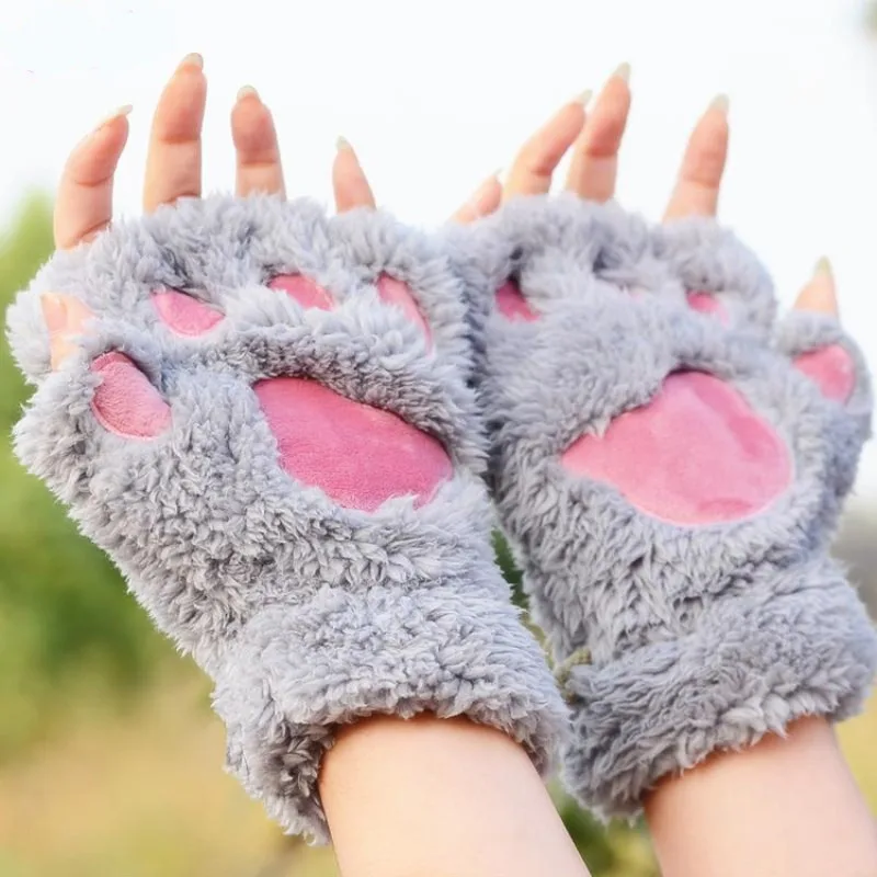Guantes garra de gato cálidos para niños, manoplas medio dedo - imagen 2