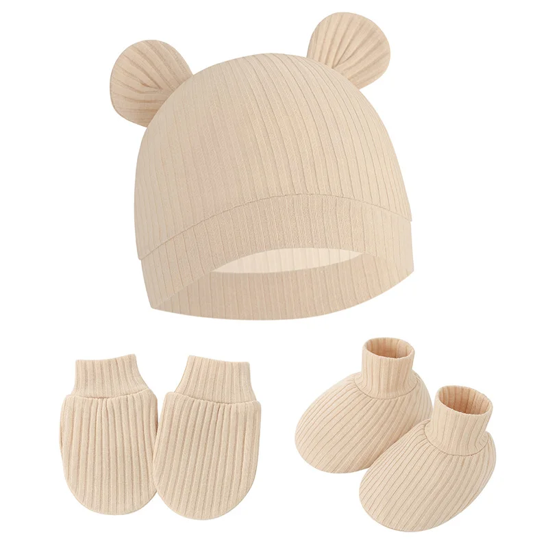 Gorro bebé antirrayado con manoplas y cubrepiés de algodón a rayas - imagen 2
