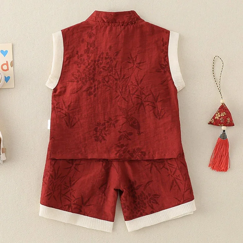 Conjunto de verano sin mangas bordado con pantalón corto para niño - imagen 2