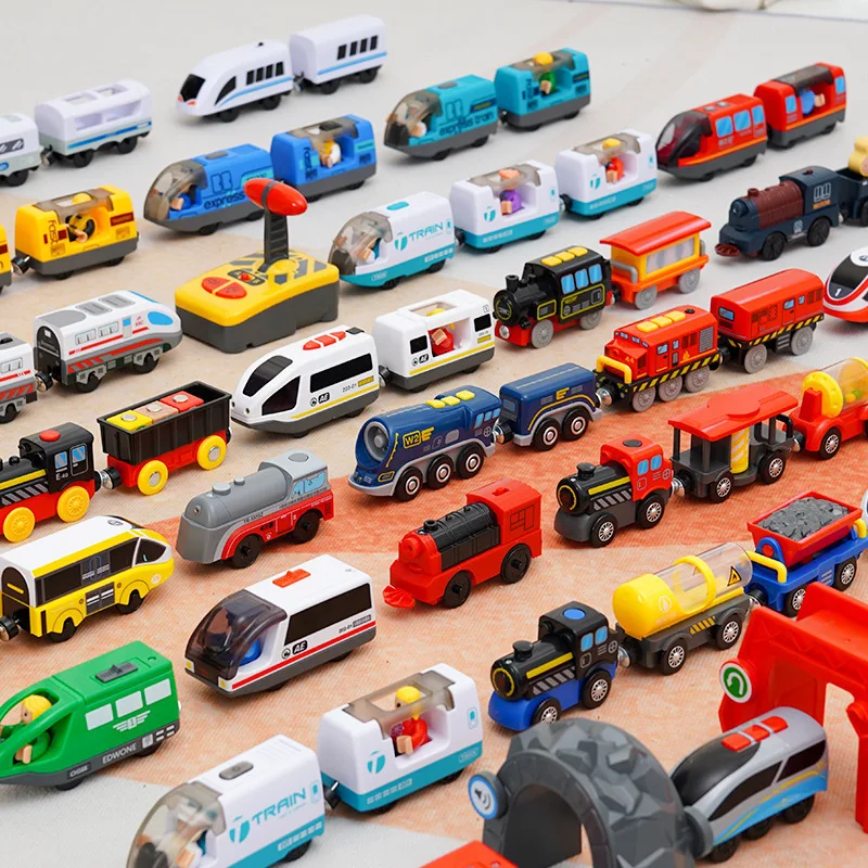 Tren de juguete magnético de madera, locomotora para pistas