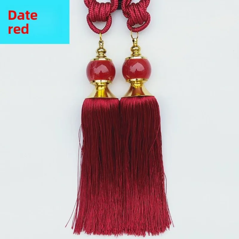 Sujetacortinas de jade con borlas y pompones para lazos - imagen 3