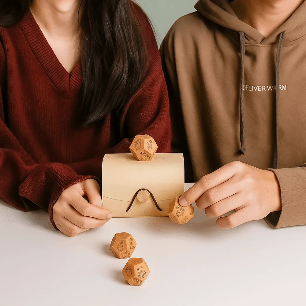 Juego de dados alimentarios en madera para decisiones aleatorias - imagen 2