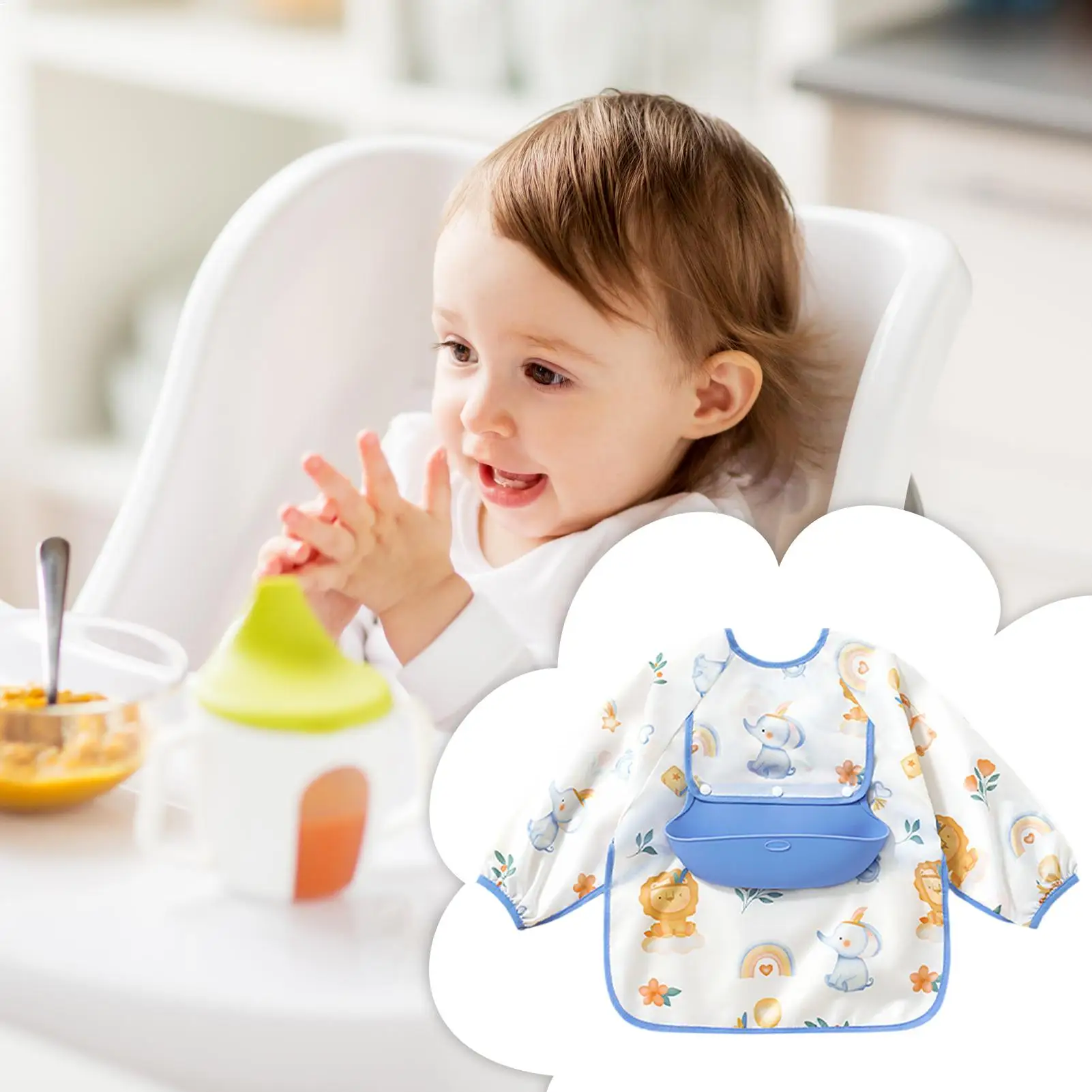 Babero impermeable con mangas para bebés – Algodón suave para pieles sensibles