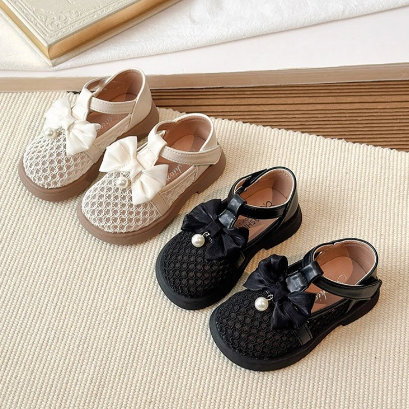 Zapatos de princesa para niñas con lazo retro antideslizantes suaves