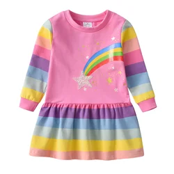 DXTON vestido de niña a rayas arcoíris manga larga algodón