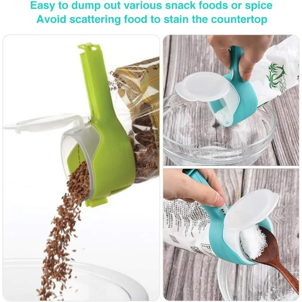 Clips para bolsas de alimentos con pico vertedor para cocina