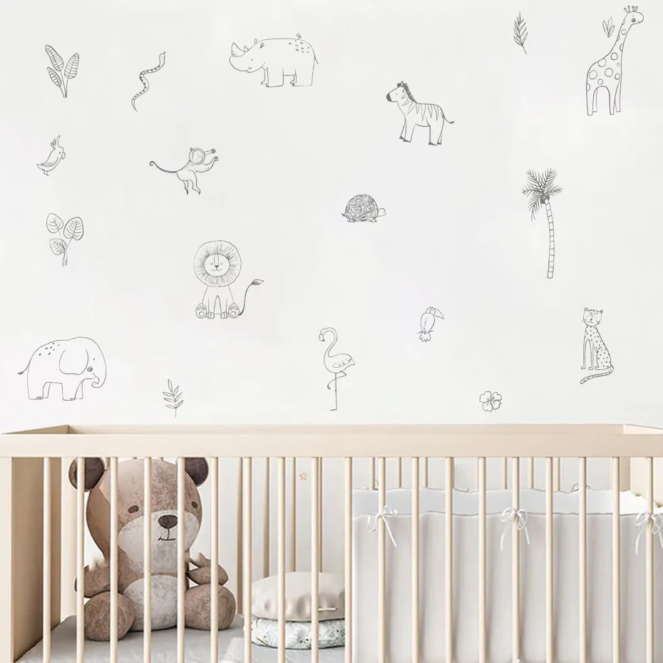 Jirafa y elefante en pared decorada