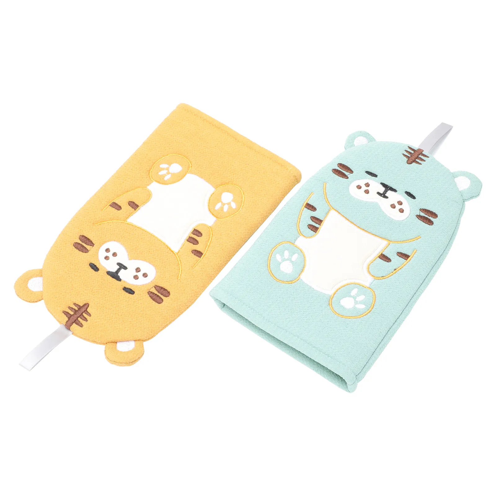 Guantes de baño infantiles en algodón suave con estampado tigre