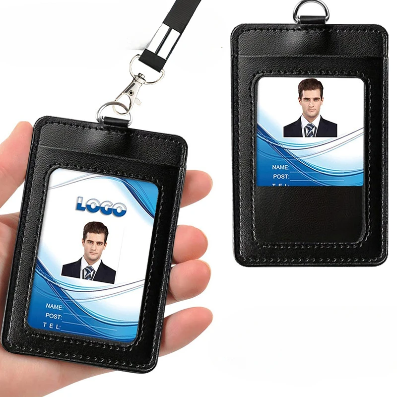Portatarlas negro PU con cordón y clip para tarjetas - imagen 3