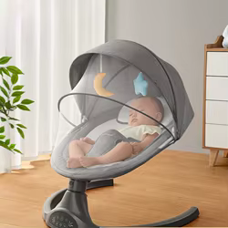 Mecedora eléctrica bebé con control portátil y tela de lino gris