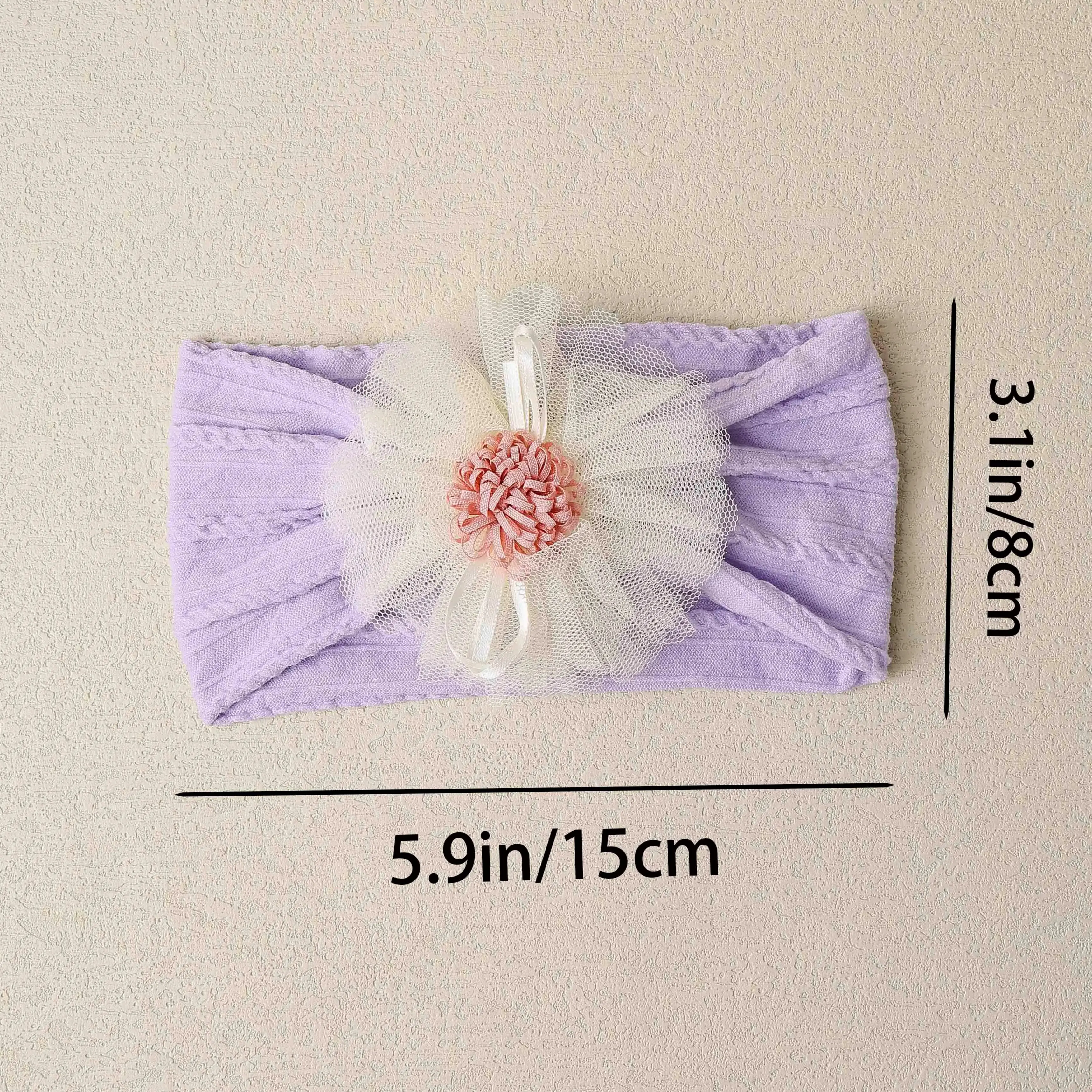 Diadema recién nacido tipo turbante suave con lazo y flores - imagen 3