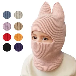 Pasamontañas con orejas de gato de punto desmontable para invierno