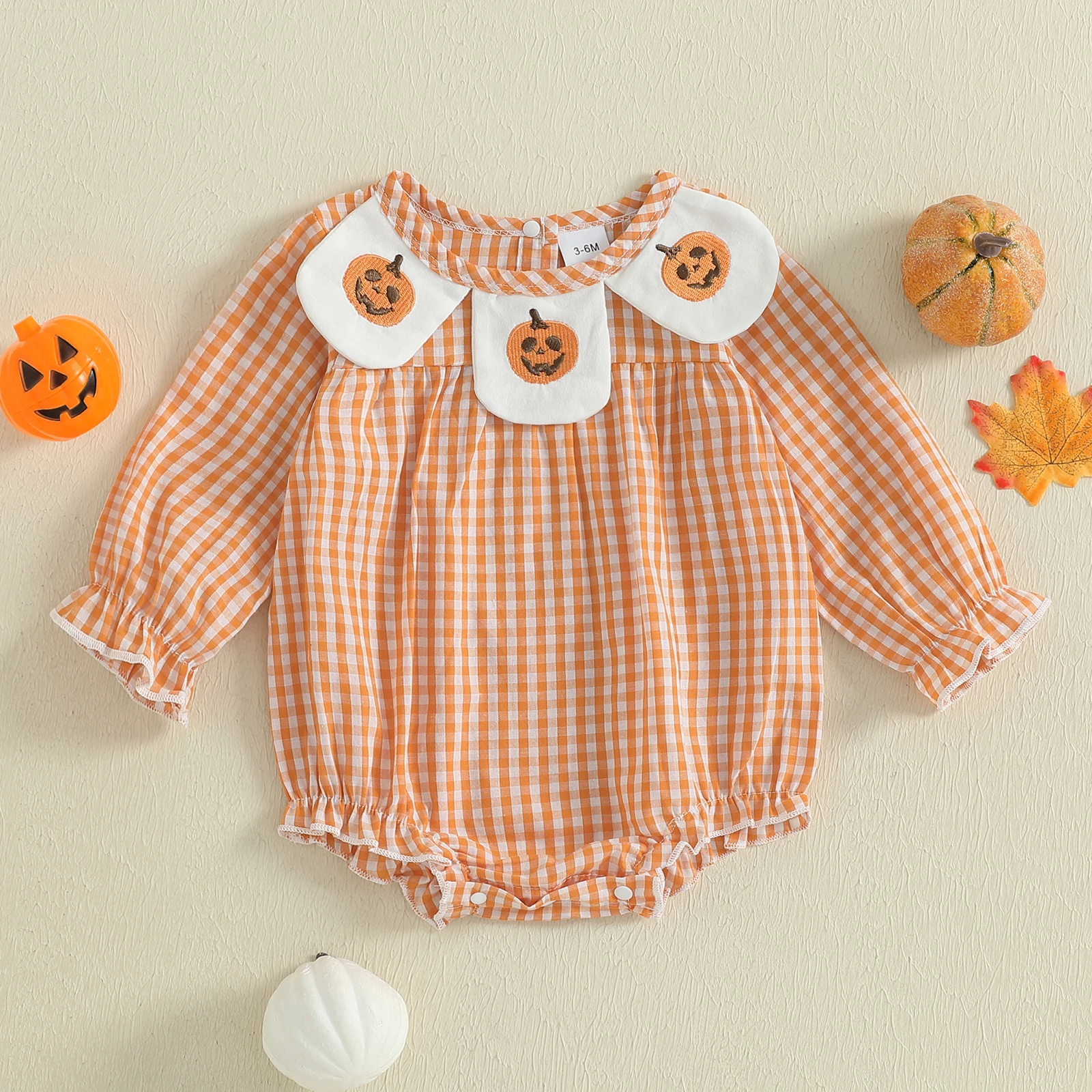 Tregren pelele de Halloween a cuadros con bordado de calabaza - imagen 5