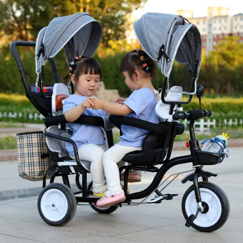 Bicicleta tándem infantil de tres ruedas con doble asiento - imagen 4
