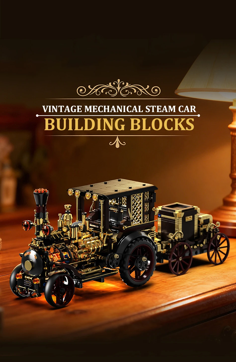 Coche steampunk vintage en bloques