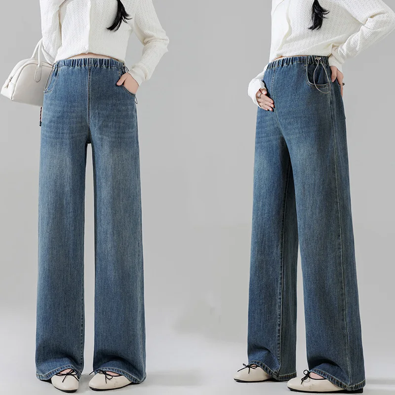Pantalones vaqueros maternidad pierna ancha con cordón cintura elástica - imagen 2