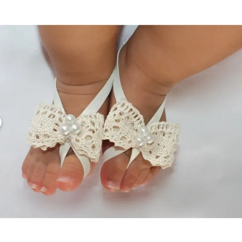 Sandalias descalzas para niña recién nacida con lazo blanco elegantes - imagen 5
