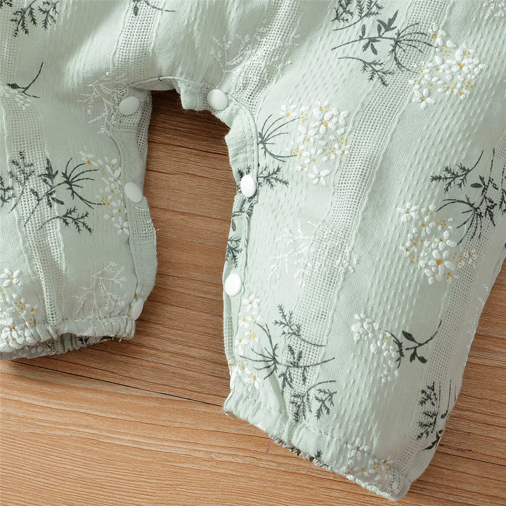Conjunto de bebé de mono con volantes florales y diadema lazo - imagen 5