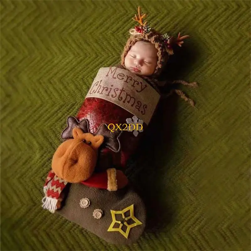 QX2D disfraz navideño para bebé recién nacido con gorro tejido y saco - imagen 3