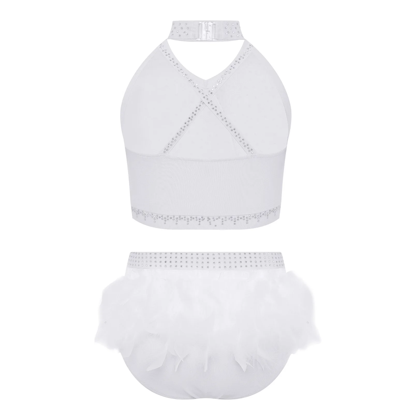 Traje de ballet para niña con top corto de pedrería - imagen 2