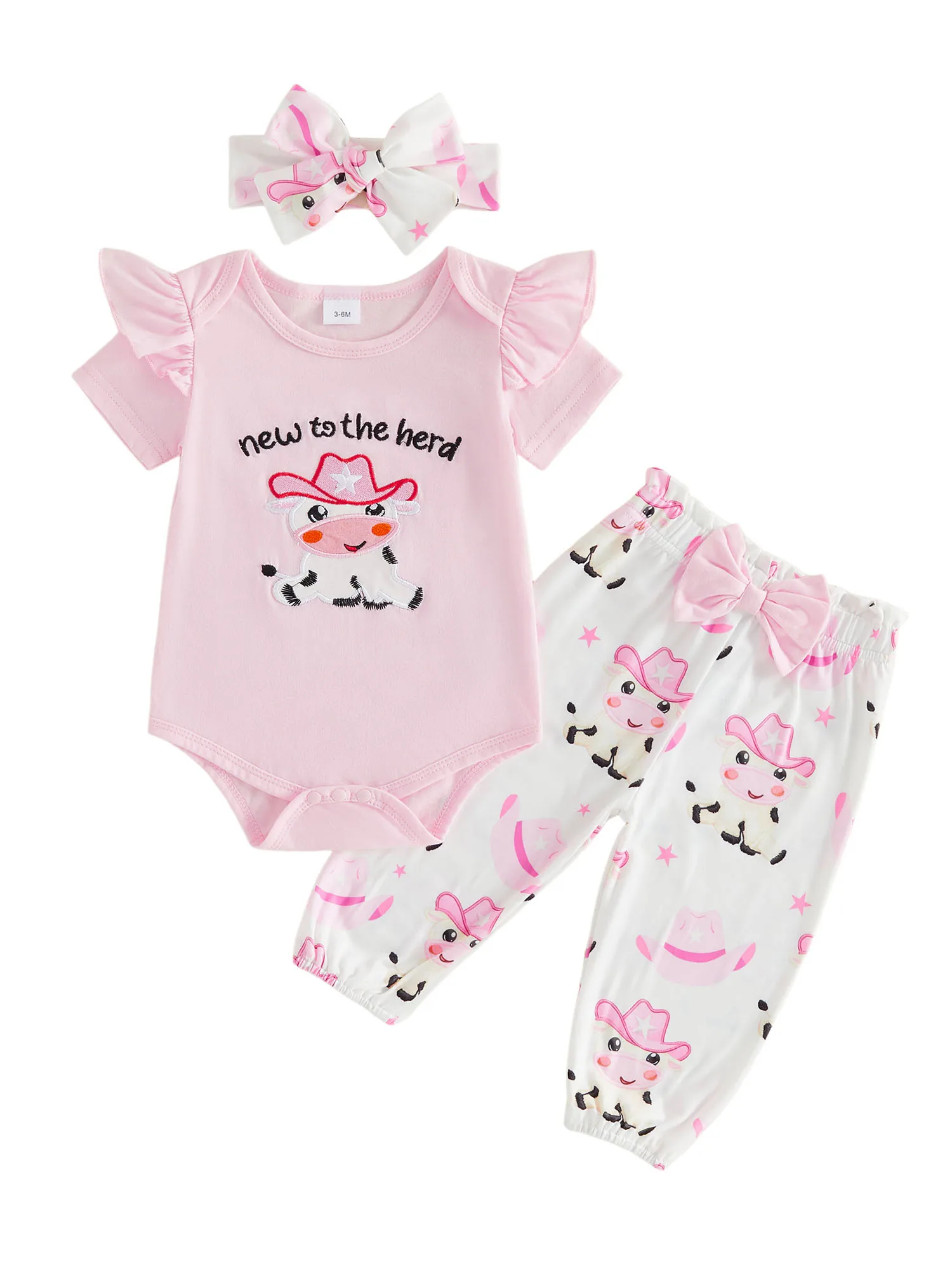 Conjunto bebé niña estilo western con bordado de vaca