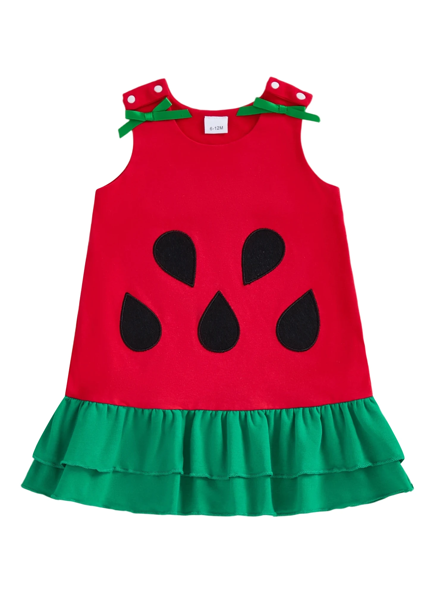 Vestido sin mangas rojo con estampado de semillas de sandía