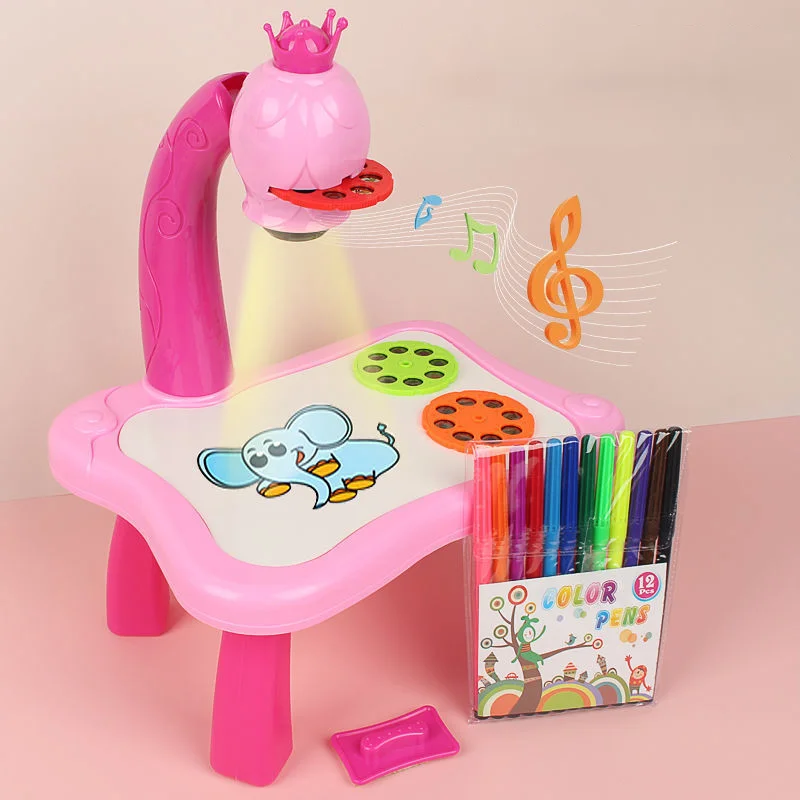 Mesa de dibujo infantil con proyector LED – Tablero artístico para niños - imagen 5