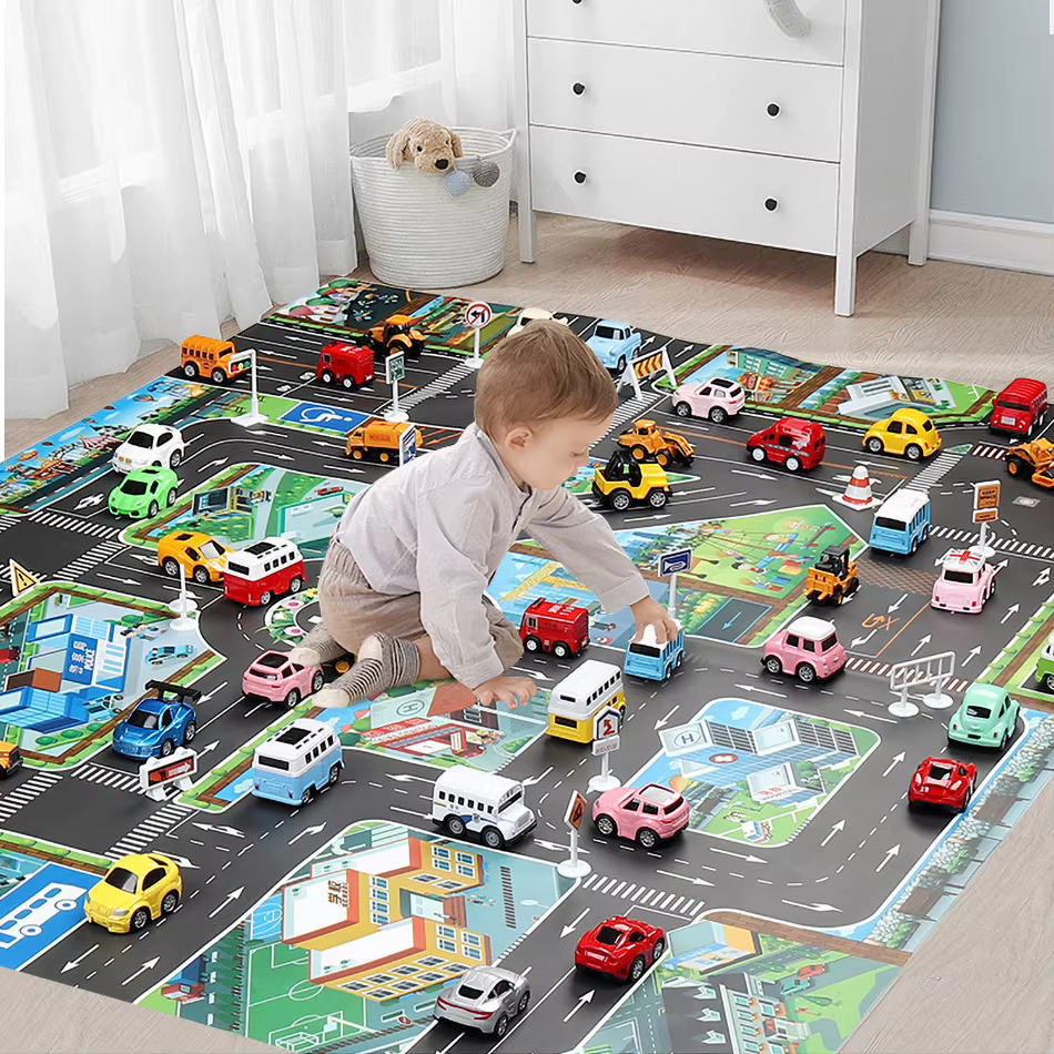 Alfombra de juego infantil con carretera y cochecitos - imagen 4