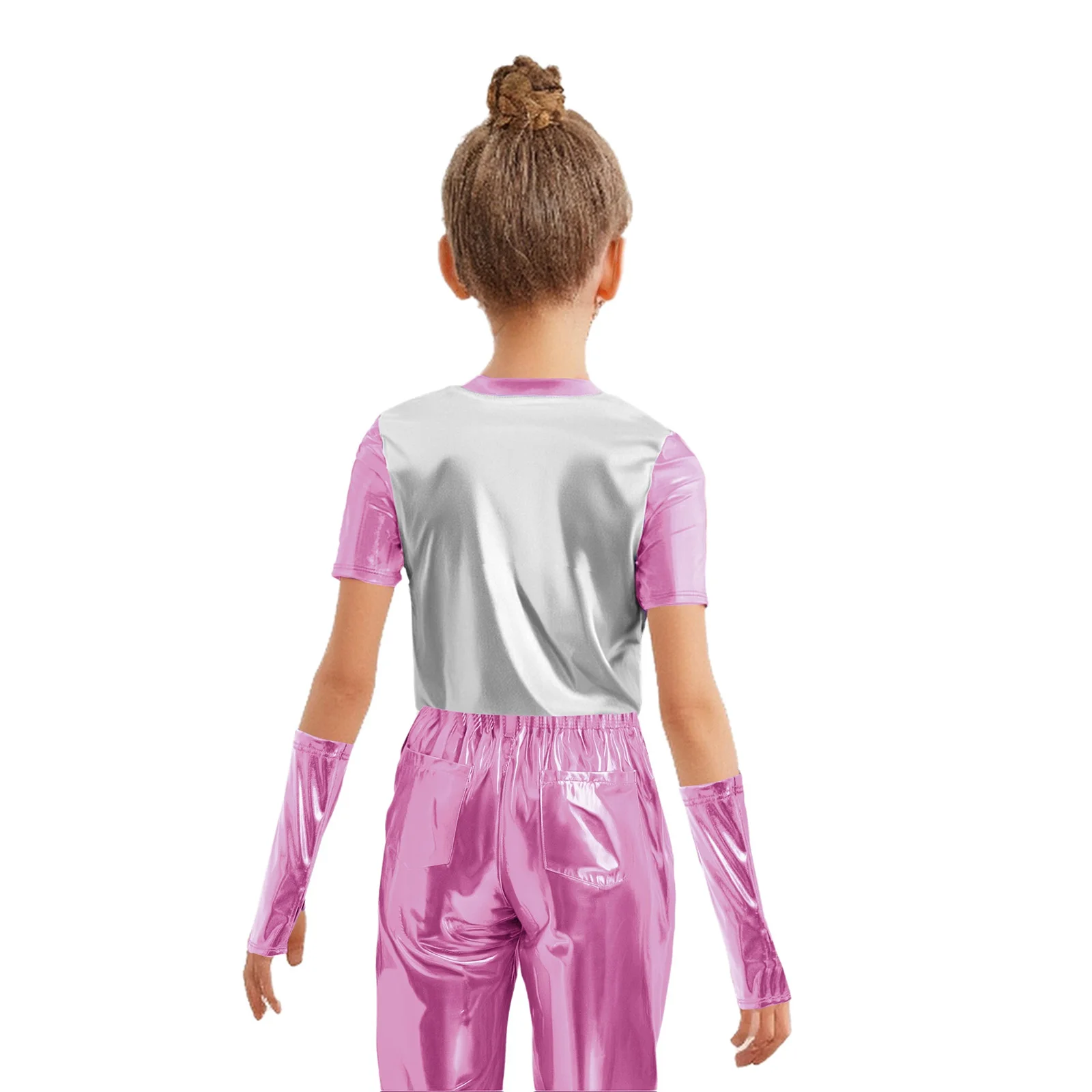 Traje de jazz hip hop para niñas con cargo y camiseta metálica - imagen 2