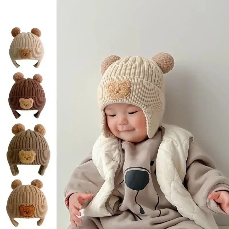 Gorro de lana para bebé con protección de oídos estilo oso