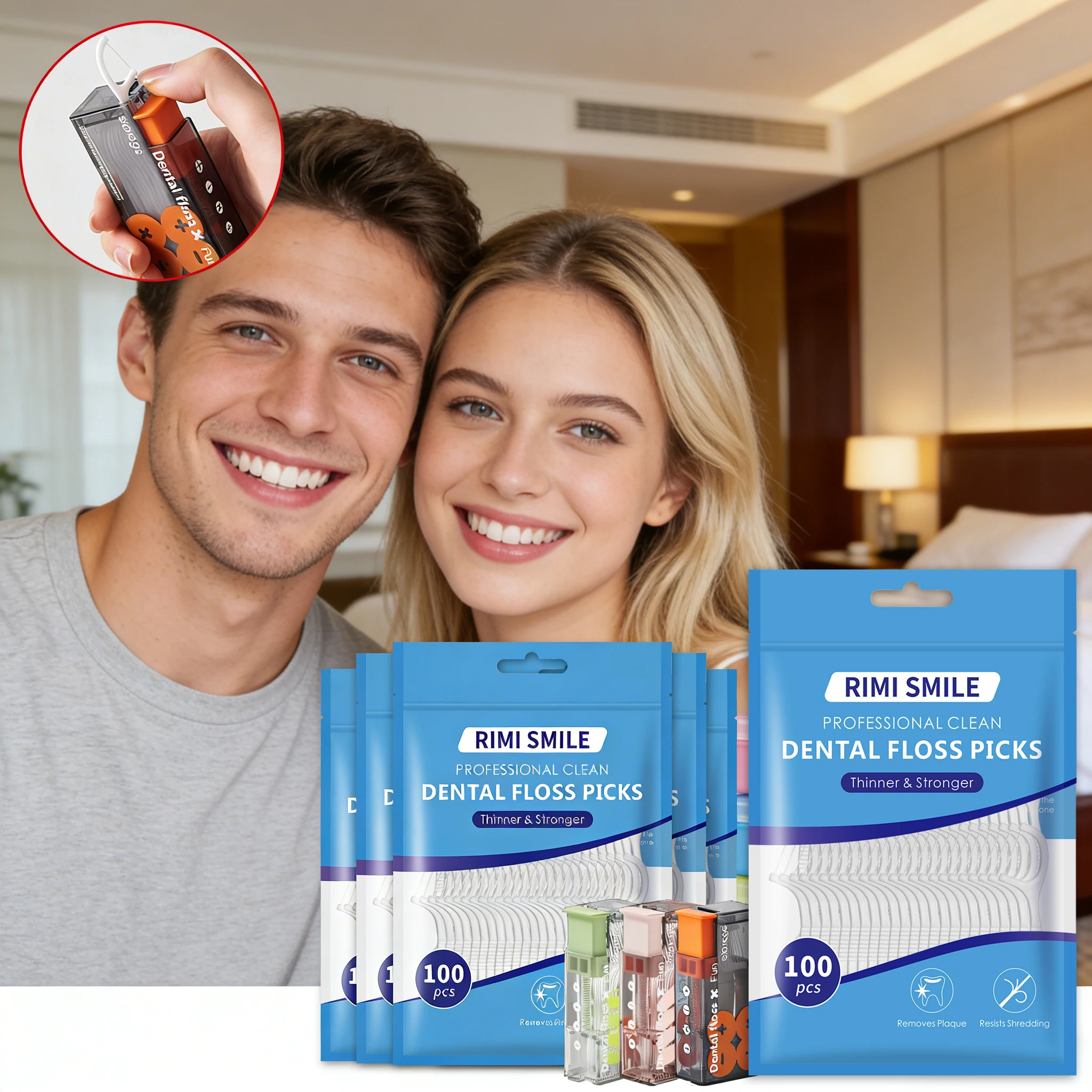 Hilo dental desechable automático en bolsa, ideal para viajes y camping