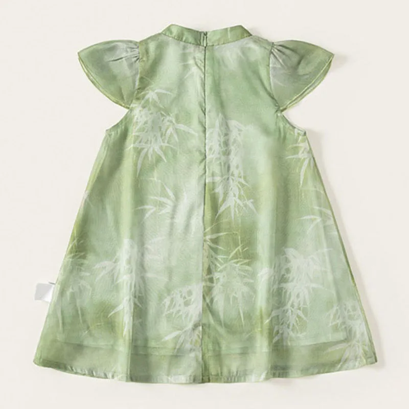 Vestido de verano para niña estilo cheongsam verde sin mangas - imagen 3