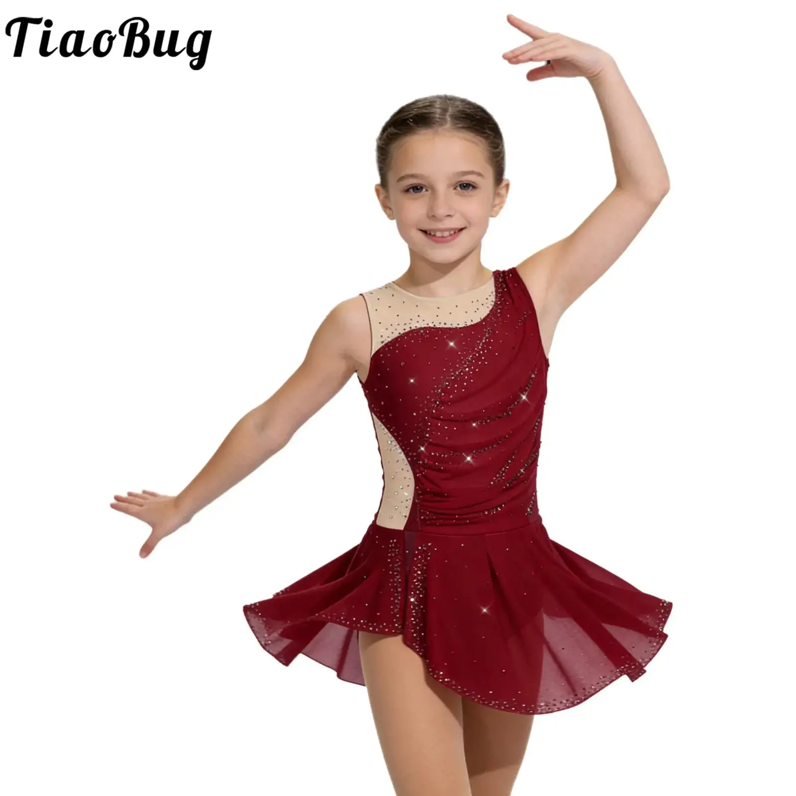 Vestido de ballet sin mangas para niñas con pedrería brillante - imagen 4